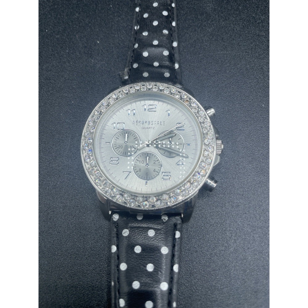 Aéropostale Women's Quartz Watch Crystal Bezel Polka Dot Strap NEEDS BATTERY